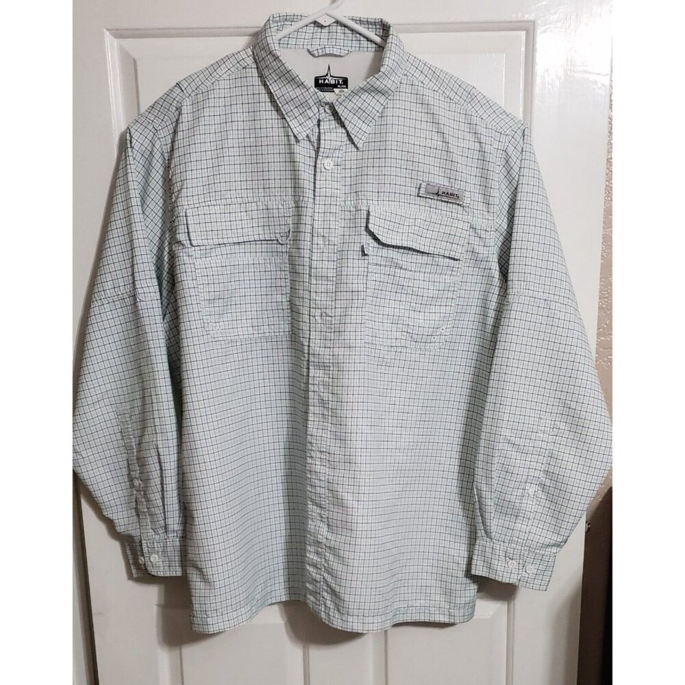 Habit Shirt Mens Size XL White Blue/Green Stripes
